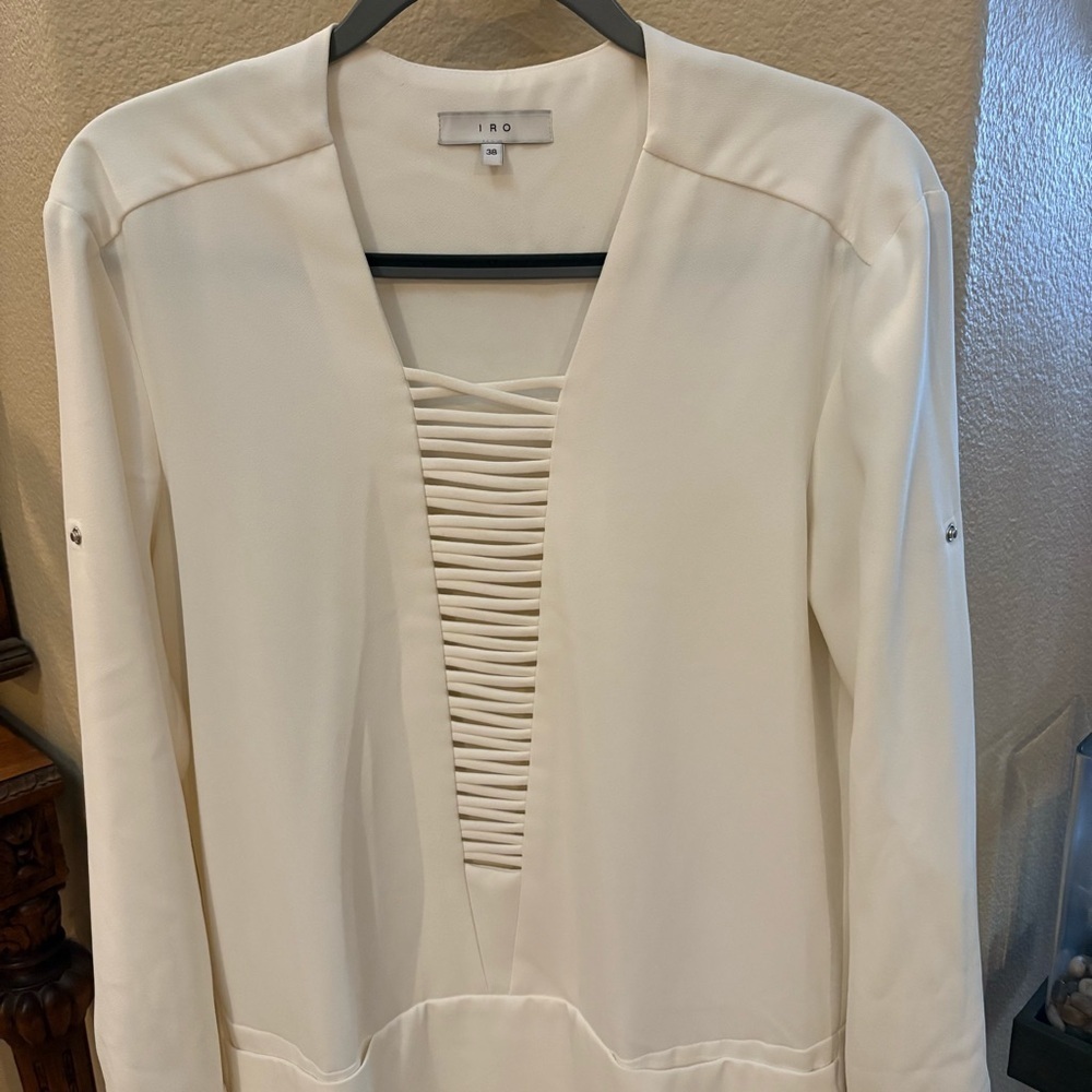 IRO Women White Odriane Front Cross Fold Up Cuffs Lined Mini Dress Size 38 - Picture 2 of 7
